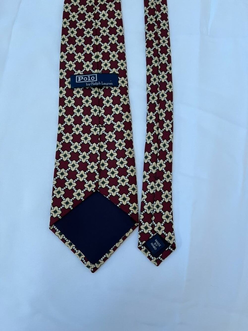 Polo Ralph Lauren Men's Silk Neck Tie 57" Red& Light Yellow Flowers Made By Hand